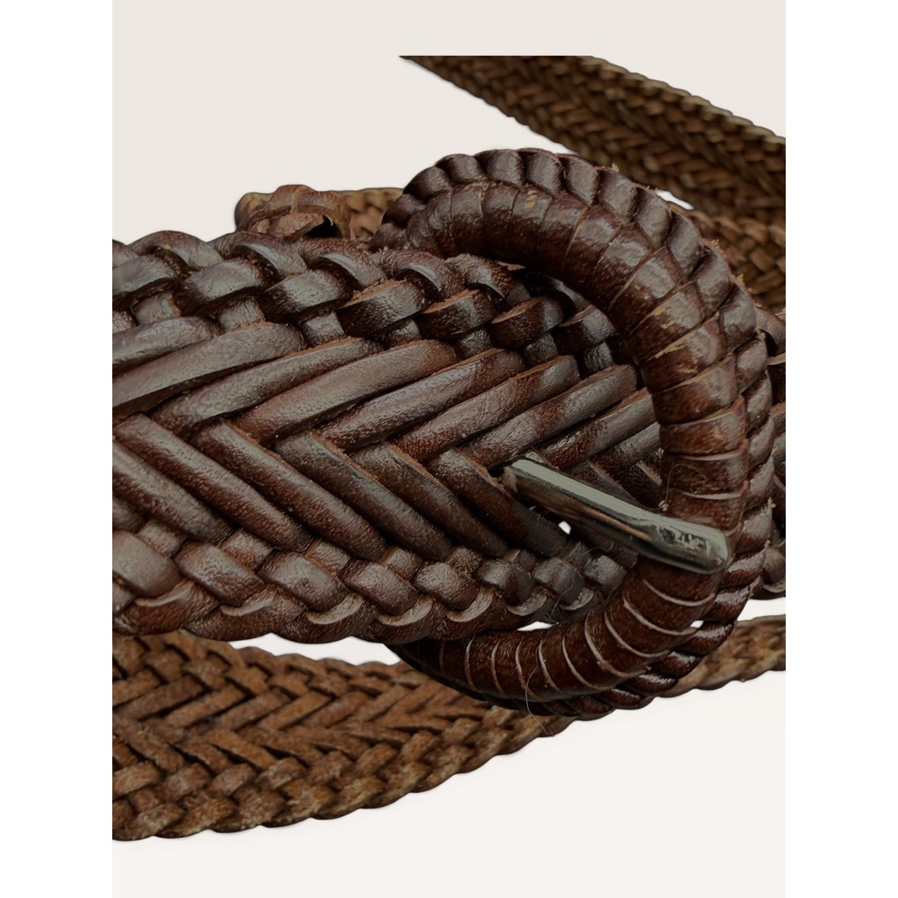 Talbots Brown Woven Braided Leather Belt Round Buckle 44" - Picture 4 of 8